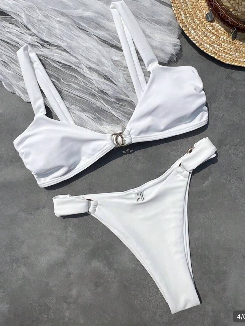 White Ring-Accent Women's Bikini Set - Elegant Swimwear